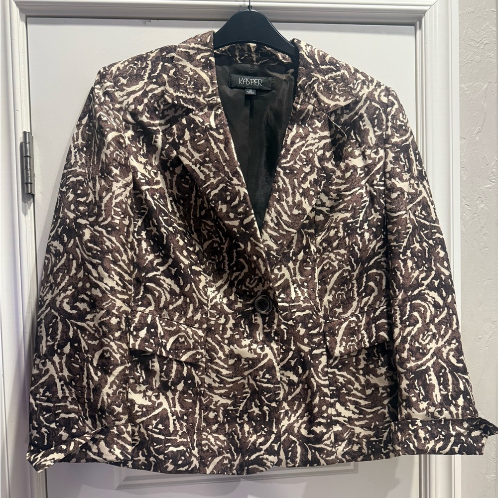 Kasper Brown and White Abstract Blazer Suit Jacket